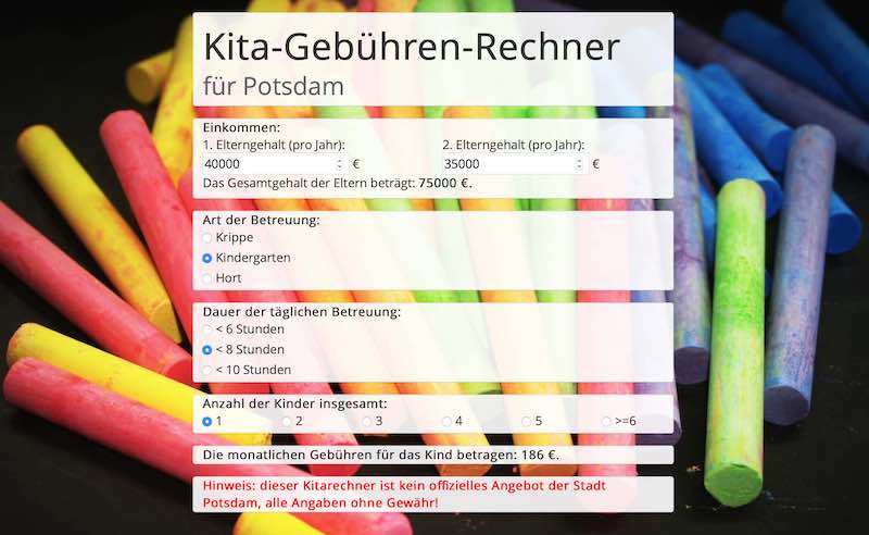 Screenshot Kitarechner für Potsdam