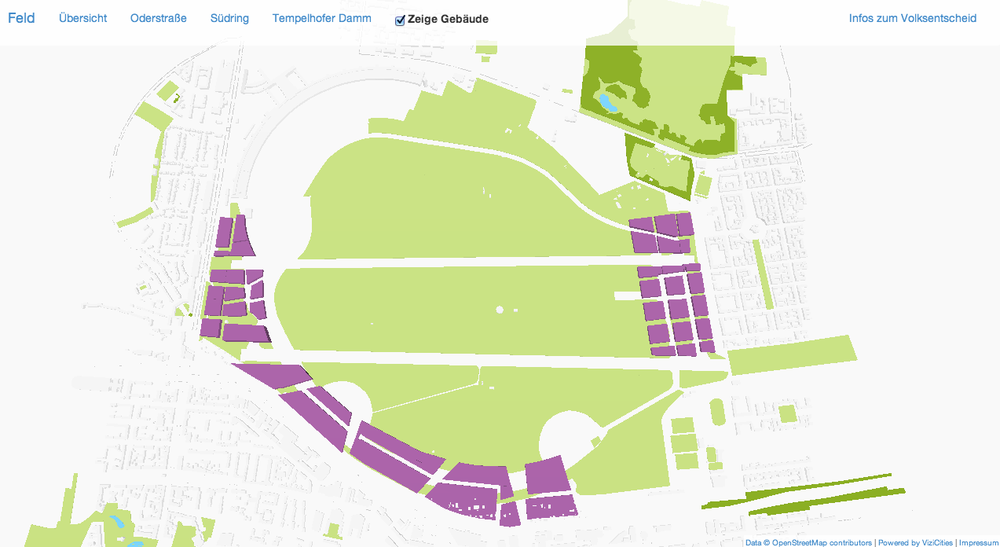 Screenshot Feld - die Bebauung des Tempelhofer Felds in 3D