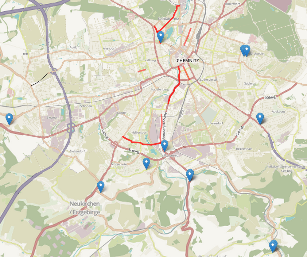 Screenshot Karte Chemnitzer Baustellen