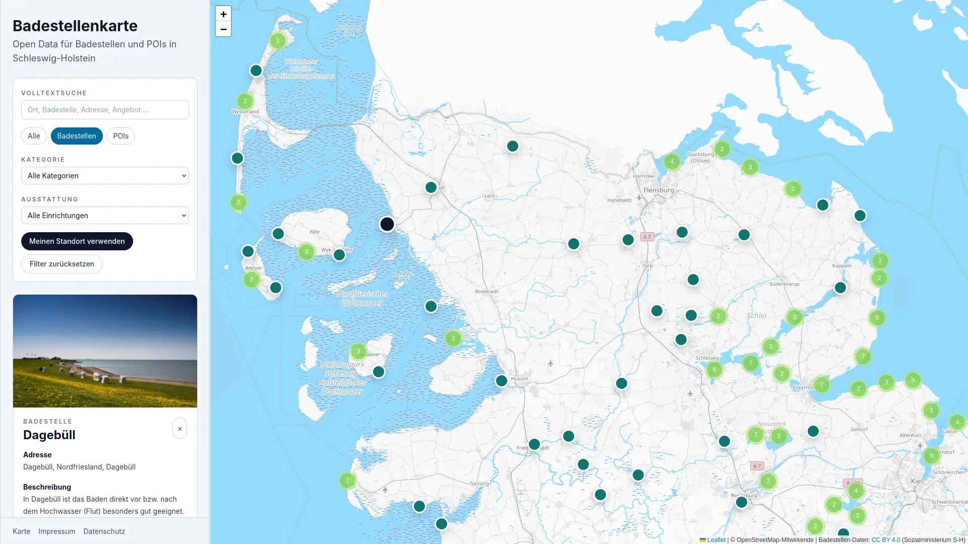 Screenshot Badestellenkarte Schleswig-Holstein