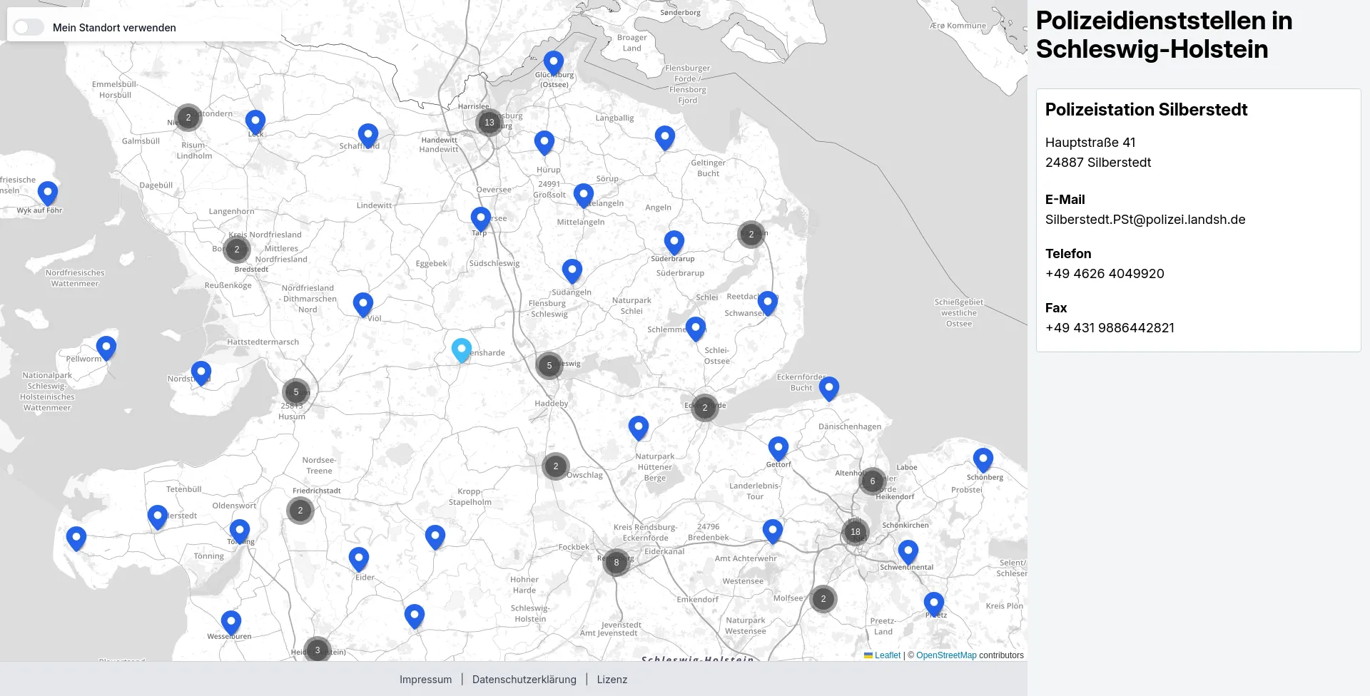 Screenshot Notfallkarte Schleswig-Holstein