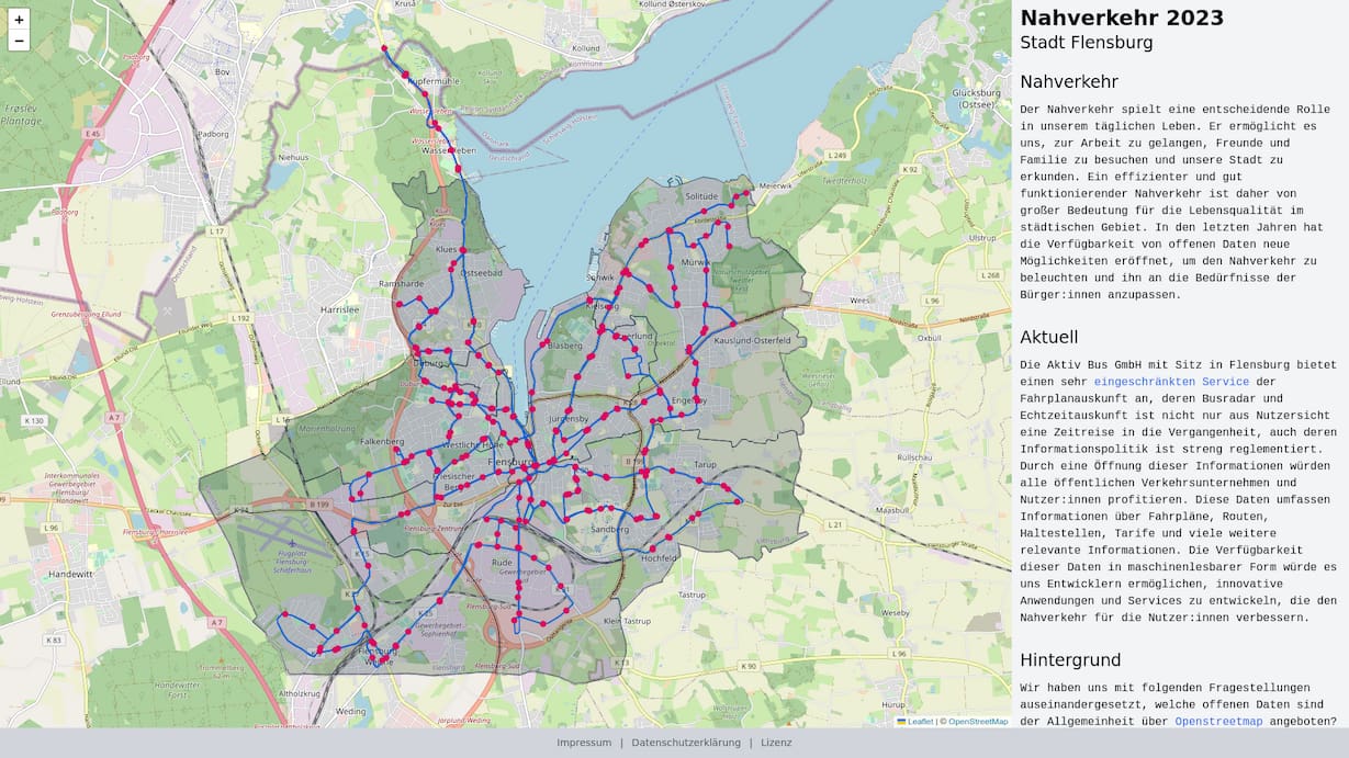 Screenshot Nahverkehr der Stadt Flensburg