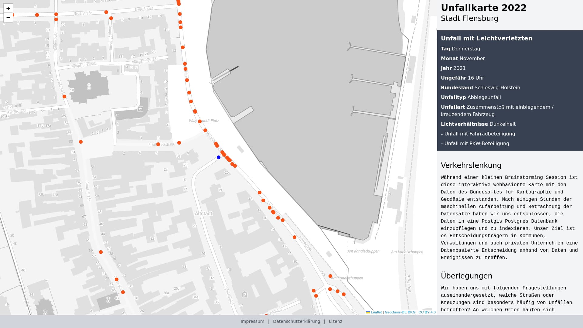 Screenshot Unfallkarte der Stadt Flensburg