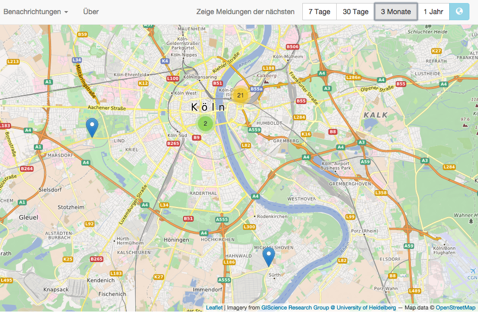 Screenshot Verkehrsmeldungen Köln