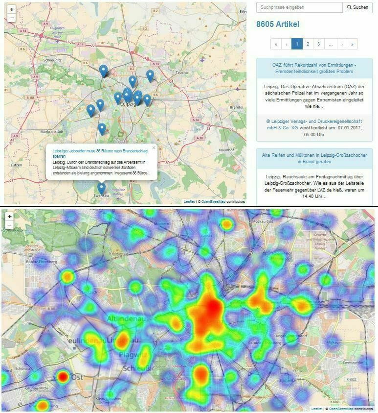 Screenshot Visualisierung der Polizeiticker Meldungen der Leipziger Volkszeitung